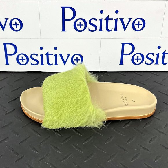 Buscemi Slide Fur Clot Green Leather Slippers US 8 EU 38 - Picture 1 of 6